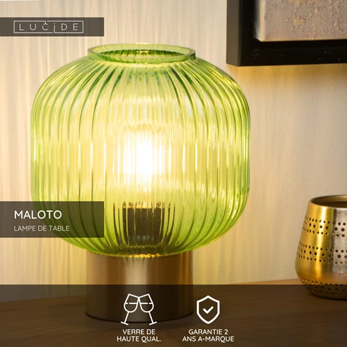Lucide MALOTO - Lampe de table - Ø 20 cm - 1xE27 - Vert - USP